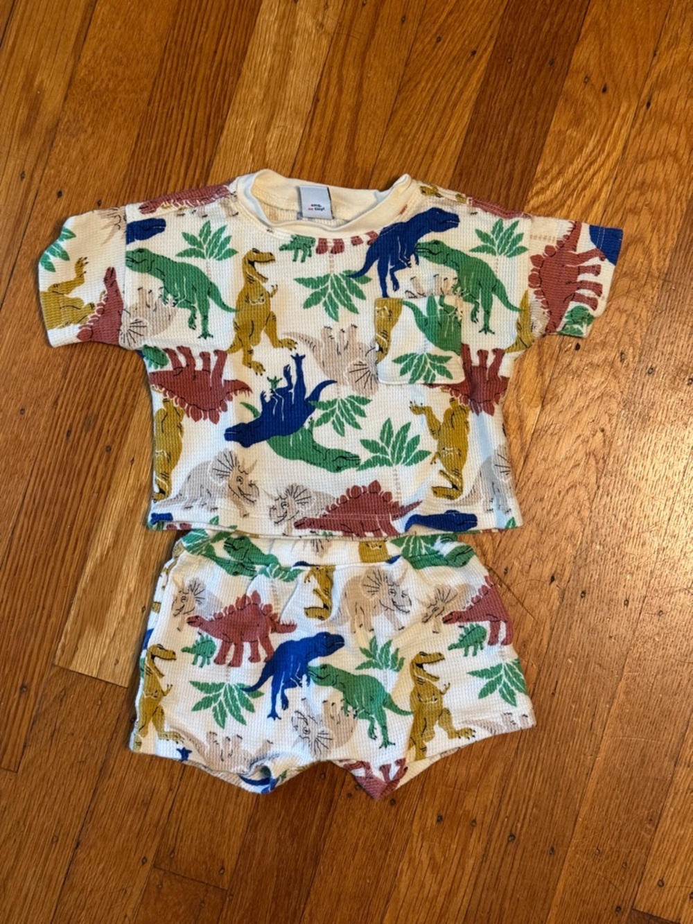 Old Navy Cream Dinosaur Print Matching Set with Blue, Green, Mustard, Rust